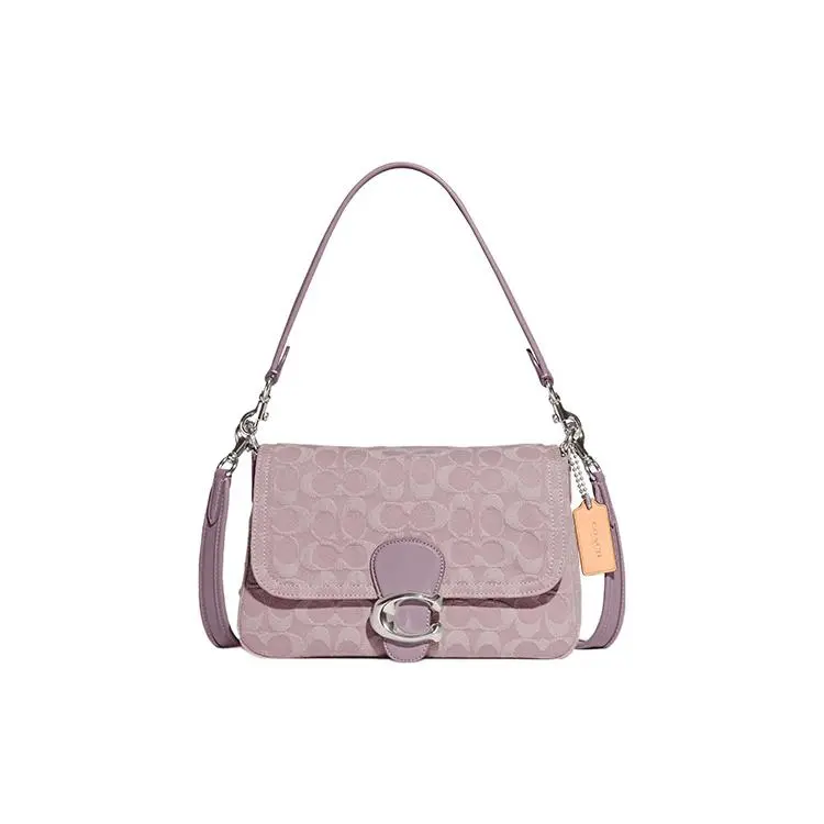COACH Tabby 26 Letter Logo Turn-Lock Classic Monogram Satchel Bag for Women, Denim and Leather Crossbody in Blush Pink