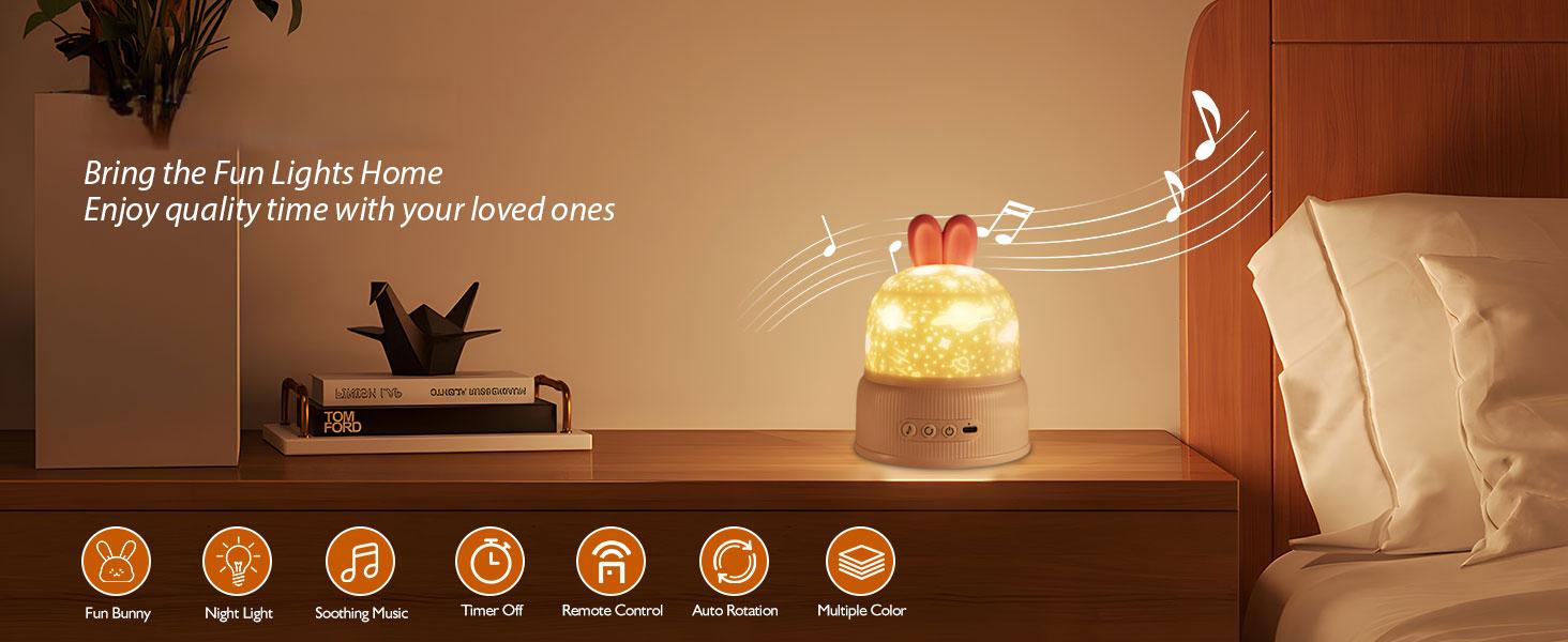 Night Light, Cute LED Lamp with Remote, Silicone Nursery Night Light for Kids, Slicone Rechargeable Bedside Lamp with 8 Themes and 8 Chimes, Funny Rotatable Decor for Kids, Girls, Pink