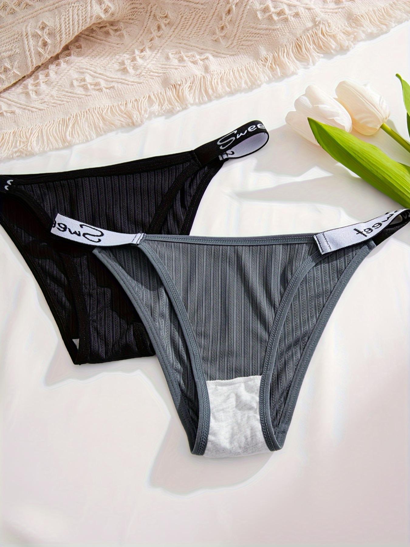 Women's Contrast Letter Tape Drop Waist Thongs, Casual Soft Comfy Breathable Panty for Daily Wear, Ladies Underwear for All Seasons, Underwear for Women, Casual Elegant Panty