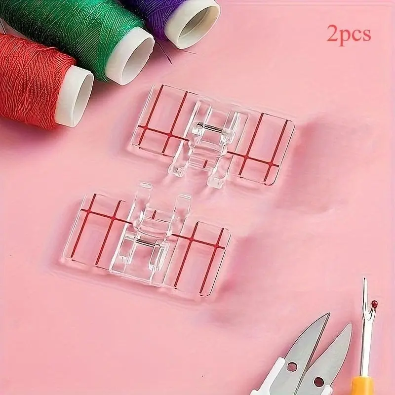 2pcs 1/4" Sewing Machine Presser Foot, Seam Guide For Sewing Machine - Plastic Fabric Guide with Multiple Holes for Quilting, Hemming & Crafting - Compatible with Low Shank Sewing Machines, Crafting Tool, Sewing Supplies, Transparent Design