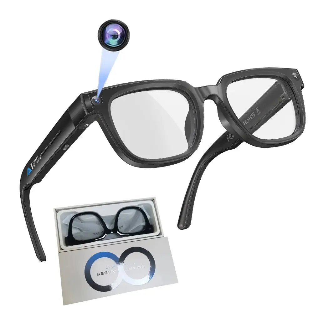 AI Translation AI Glasses, Wearable Smart Glasses, Smart Glasses with Camera, 8MP Camera, Hands-free Video Recording, 110 Degree Wide Angle Lens, 3D Stereo Sound, 290Mah 8 Hours Battery Life, AI Video Translation, Bluetooth Call, Music Control