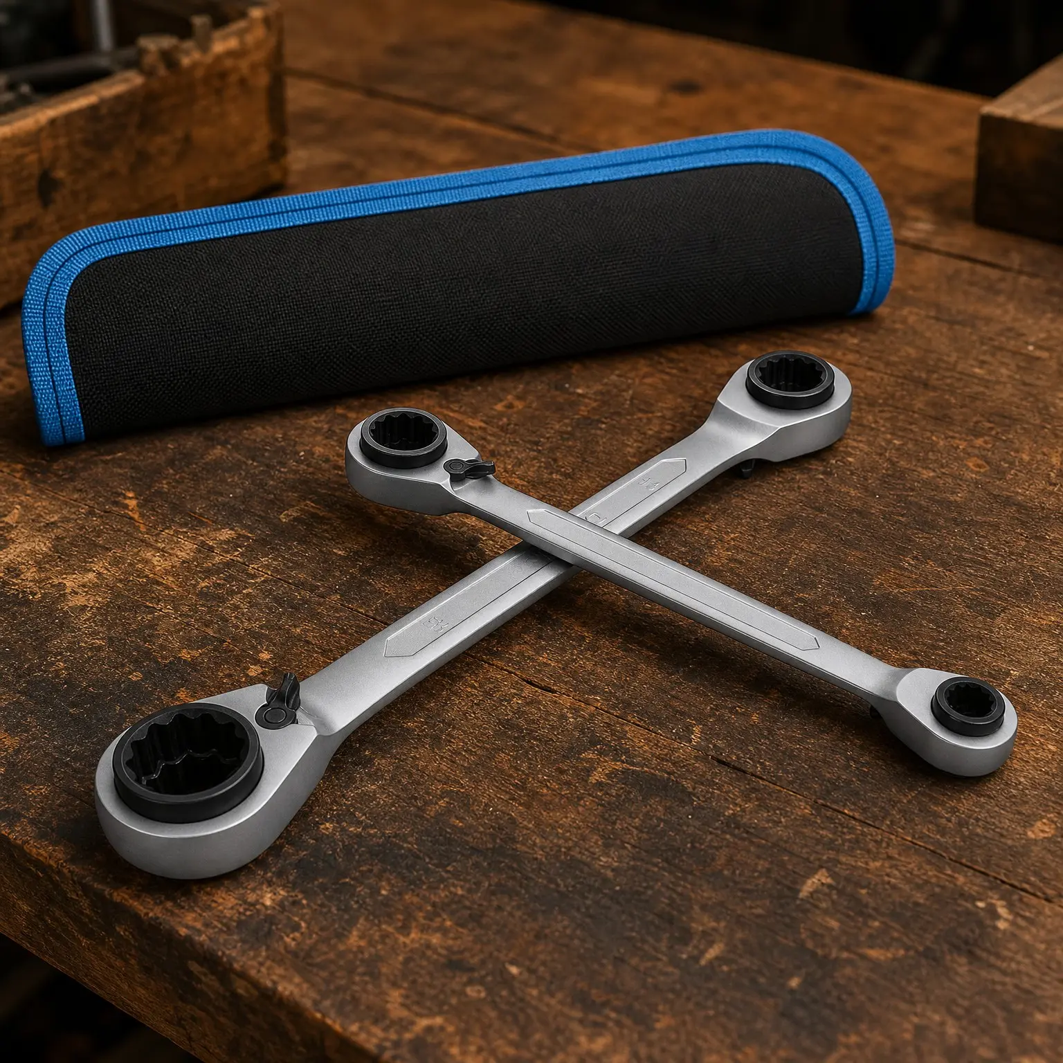 4-in-1 Reversible Ratcheting Box Wrench Set, Metric, 2-Piece | Double Box End, 8mm, 10mm, 12mm, 13mm & 14mm, 15mm, 17mm, 19mm, CR-V Steel, Matte Chrome Plated, Rolling Pouch