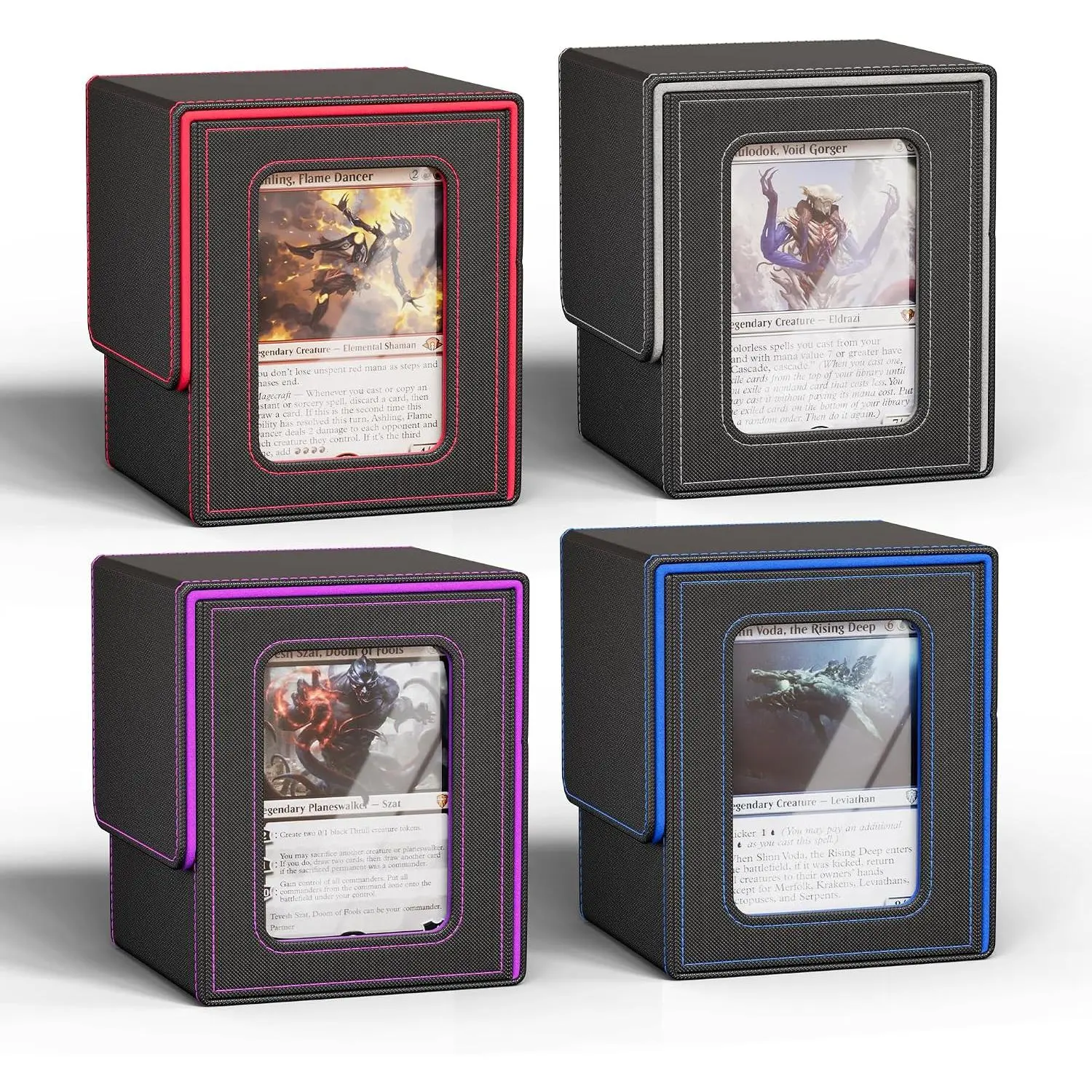 4-Pack MTG Commander Deck Box with Independent Commander Display - Magnetic Deck Case Fits 400 Double-Sleeved Cards, Includes 8 Dividers & 4 Top Loaders, for Magic the Gathering TCG (4 Colors)