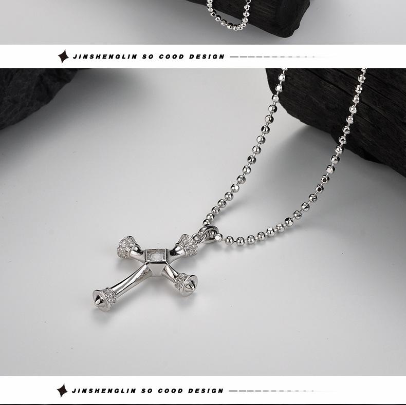 Euro-american wind sterling silver inset zircon cross necklace short men and women commuter ins cold wind necklace