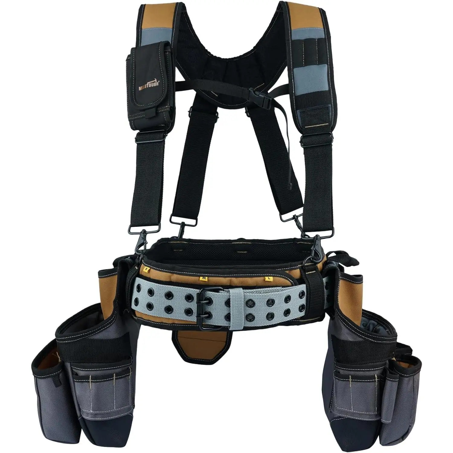 28-Pro Framer's rig Combo Apron Tool Belt and Duty Padded Suspenders with Desinger for Technician/Carpenter/and Electrician's (Khaki)