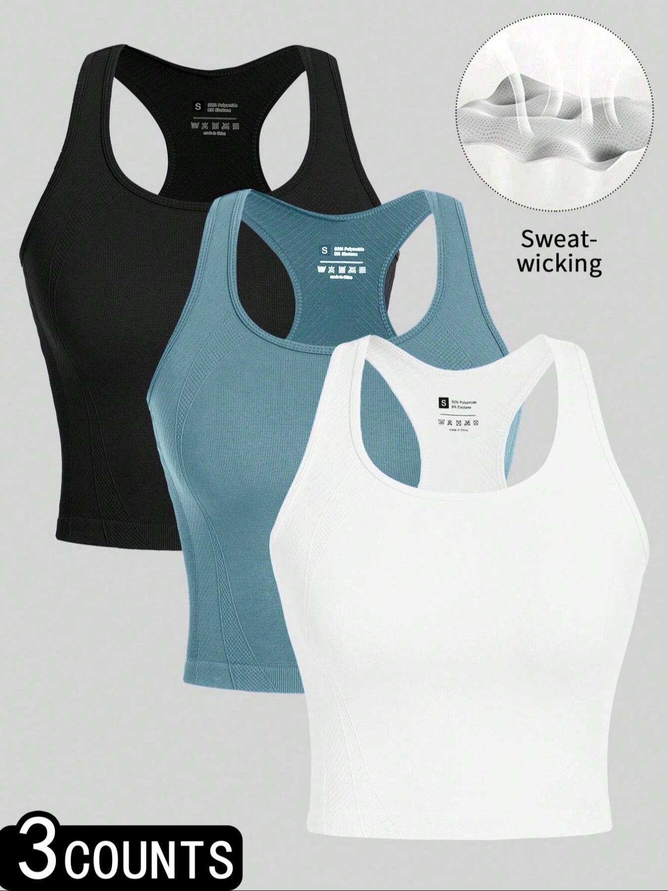 Women's Yoga Sports Vest Set, Quick-Dry High-Elastic Dry Fit Stretch Running Top, Athletic Fitness Top, Bare-Skin Feel, Plain Design, All-Season Sportswear, Fitness Apparel