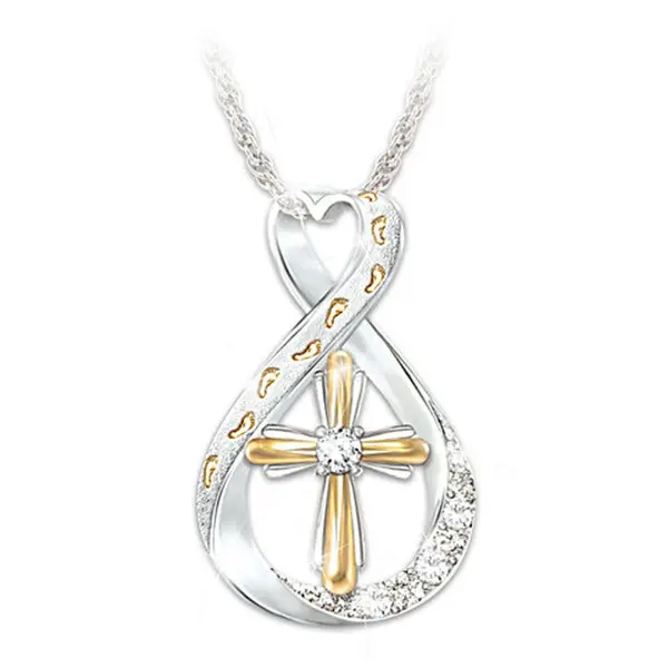 2-Tone Cross Footprint Diamond Pendant, Costume Jewelry Charm for Fashion Accessories