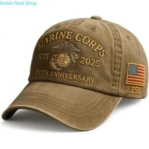 Men’s Retro Washed Baseball Caps 4 Pack, US Marine Corps 250th Anniversary Commemorative Hat, Modern Veteran Tribute Headgear for Daily Outdoor Casual Wear