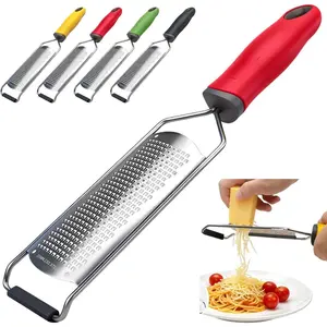 Cheese Grater Handheld &  Zester with Handle, Stainless Steel Citrus Zester for Parmesan Garlic Ginger (Red)