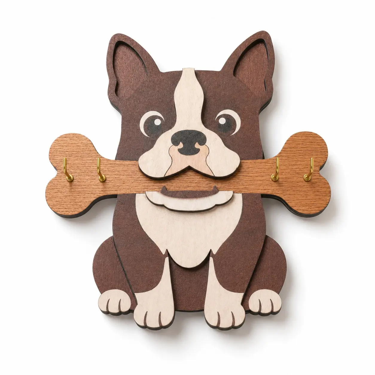 Dog Shaped Wooden Key Holder, 4-Hook Wall Mounted Key Rack, Cute Pet Dog Bone Key Hanger for Entryway Decor
