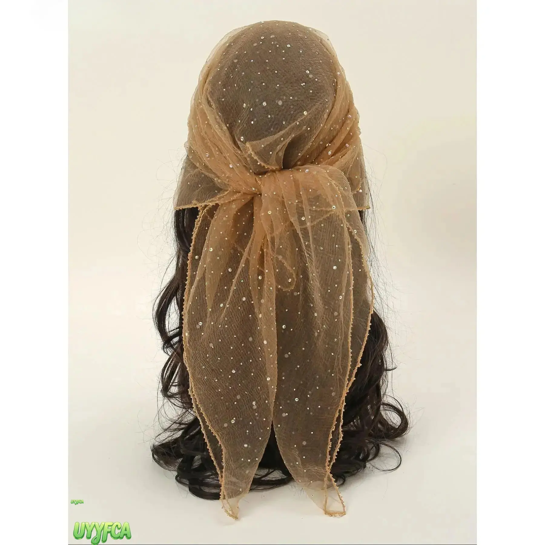 Sheer Mesh Sparkly Rhinestone Triangle Head Scarf, Women Lightweight Tie Back Hijab Bandana, Floral Lace Pearl Embellished Boho Hair Wrap, Breathable Soft Decorative Head Cover For Beach Vacation Daily Outfit Party tiktokshopbacktoschool