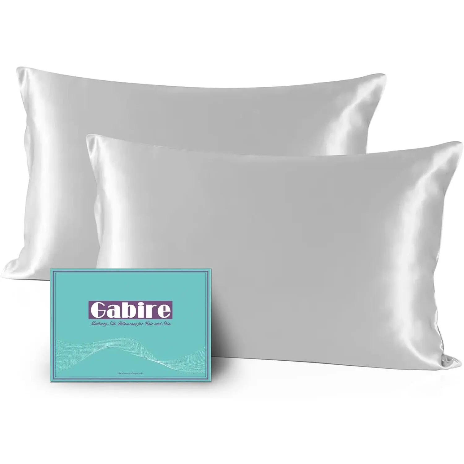 Mulberry Silk Pillowcases Set of 2, Both Sides Real Silk Pillowcase for Hair and Skin Cool Organic Silk Pillow 2 Pack with Hidden Zipper, Silver Grey, Standard (20"*26")
