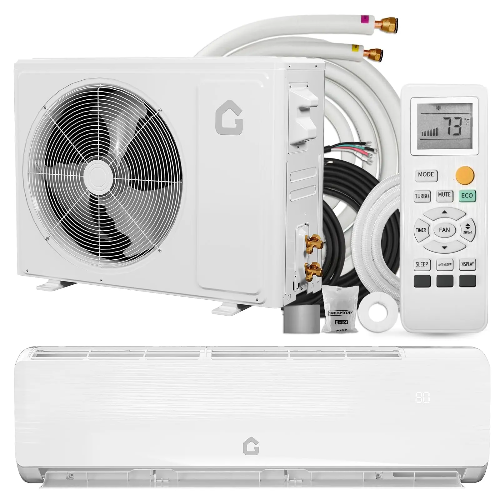 12000 BTU Mini Split Wall Mounted Air Conditioner & Heater - 19 SEER2 Ductless Inverter, Timer, Sleep Mode - Efficient Heating & Cooling for Rooms Up to 750 Sq.Ft, 115V