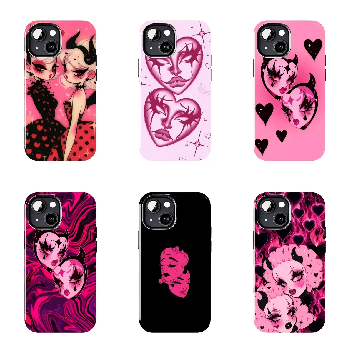 Gothic Pink Devil Girl Heart Silicone Phone Case Shell, Protective Mobile Phone Accessory for iPhone 11-17 Pro Max/Plus, Samsung Galaxy S23-25, Protection