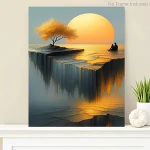 [Professional art use] 1 set of DIY acrylic digital oil painting kit for beginners, includes acrylic paints, canvas, 3 brushes, and instructions. Creative landscape painting of a couple at sunset, 40x 50cm / 15.7x20inch frameless, suitable for bedroom, gy