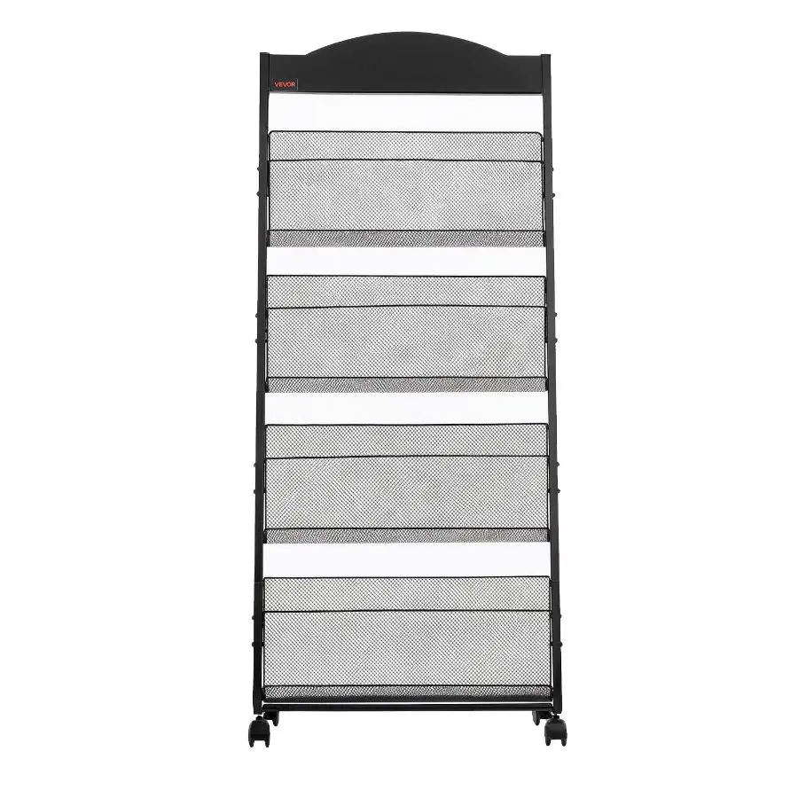 VEVOR Brochure Display Rack, 4-Tier Magazine Literature Display Stand with Wheels, Movable Floor Standing Magazine Rack, Heavy Duty Newspaper Catalog Holders for Shop Exhibitions Office Craft Fairs