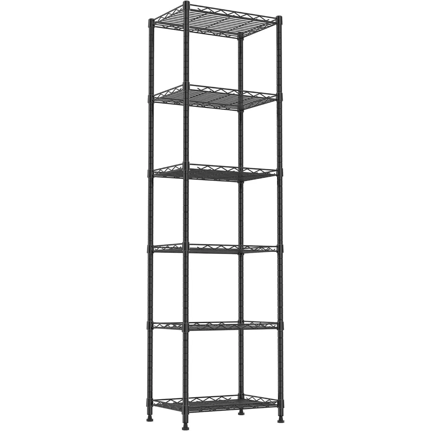 Adjustable 6 Wire Steel Storage Shelving Unit Shelves for Laundry Bathroom Kitchen Pantry Closet (Black, 11.7" D x 16.8" W x 63" H)