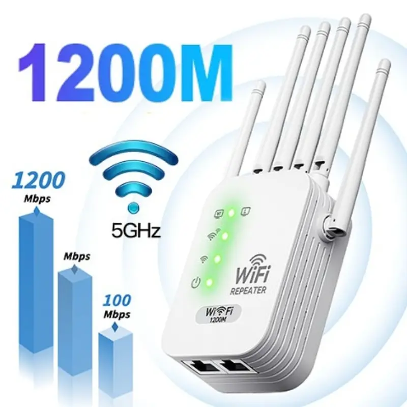 2026 6-Antenna WiFi Extenders Signal Booster for Home Strong Signal, 1200Mbps Dual Band (5GHz/2.4GHz) Booster, Covers 10,000 sq. ft & 50 Devices, Repeater with Gigabit Port & AI Connectivity, Ideal for Home Studios, Remote Workspaces, VR Areas