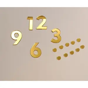 Set of 2 DIY Wall Clock Accessory,Mirrored Self Adhesive Acrylic Numbers (Numerals) and Dashes for a Wall Clock (Gold Mirror, 3CM)
