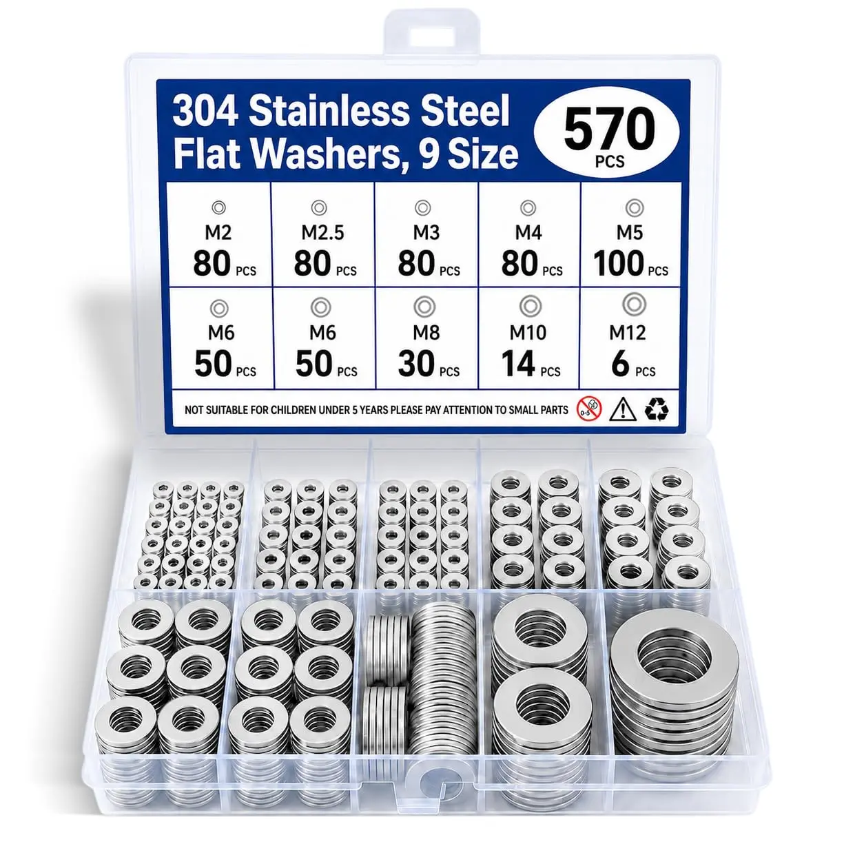 570 count Stainless Steel Washers , 304 Flat Washers for Screws – Metric Washer Set with Case | M2 M2.5 M3 M4 M5 M6 M8 M10 M12 Washers for DIY, Automotive &  Repair