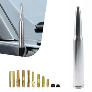 Bullet Antenna 50 BMG 6061 Aluminum Short Design 50 Cal Compatible with 10 Adapters for Easy Installation Anti-Theft Ford GMC Chevrolet Silverado Trucks car