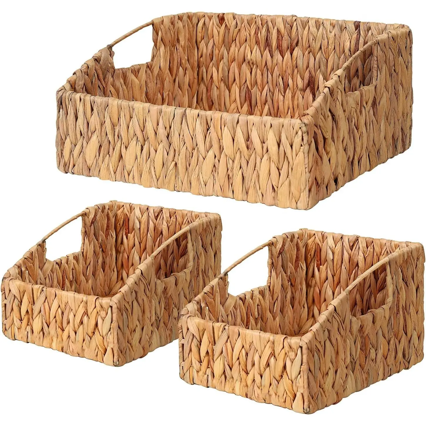 Rattan Storage Baskets, Handwoven Wicker Storage Bins with Built-in Handles, Storage Container Baskets for Shelves, Bedroom, Bathroom, Laundry Room or Kitchen(Natural)