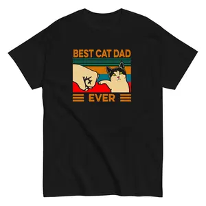 "Okay Cat Dad" Fun Text Short Sleeve T-Shirt, Summer CVC Cotton, Half Sleeve, Men's and Women's Retro Short Sleeve, Versatile