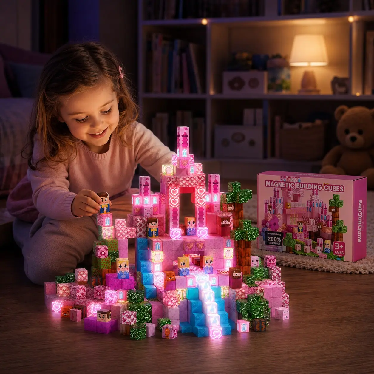 100/150/200pcs Glow Magnetic Building Blocks, Castle Set, Stem Montessori Creative Toy, Ages 3-8, Birthday Gift for Boys and Girls