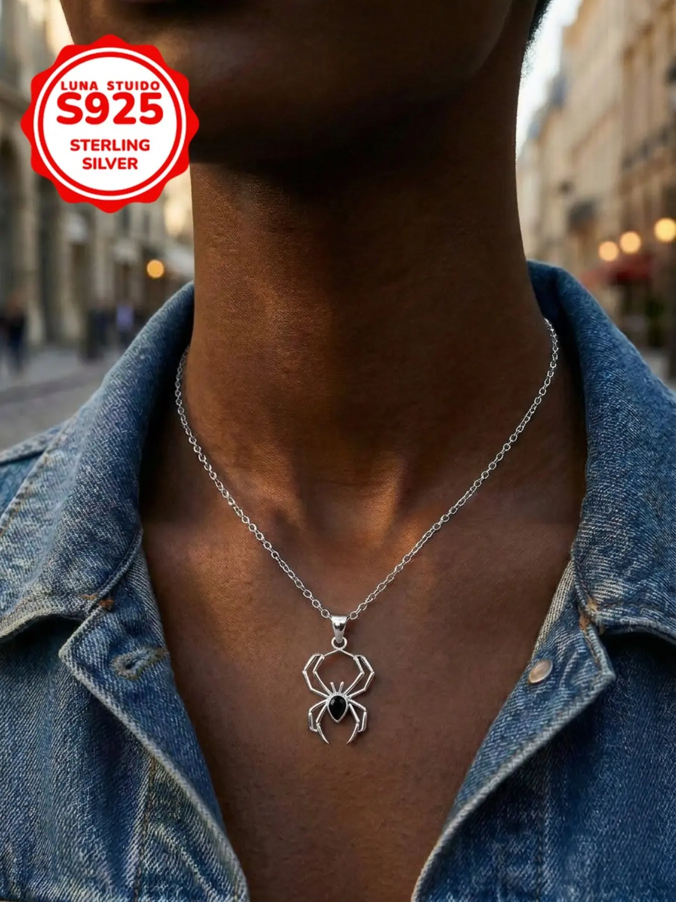 Women's Fashion Pendant Necklace, Spider Halloween Gothic Style, S925 Silver, Cubic Zirconia, Gift for Christmas and Halloween