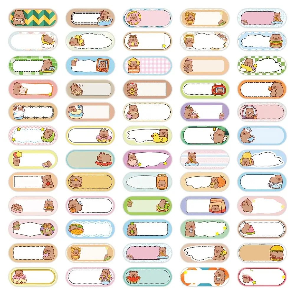 Capybara Name Stickers Set, 5 Packs X 60pcs Each, Total 300pcs, Cute Handwrite Labels, Reusable Adhesive Stickers