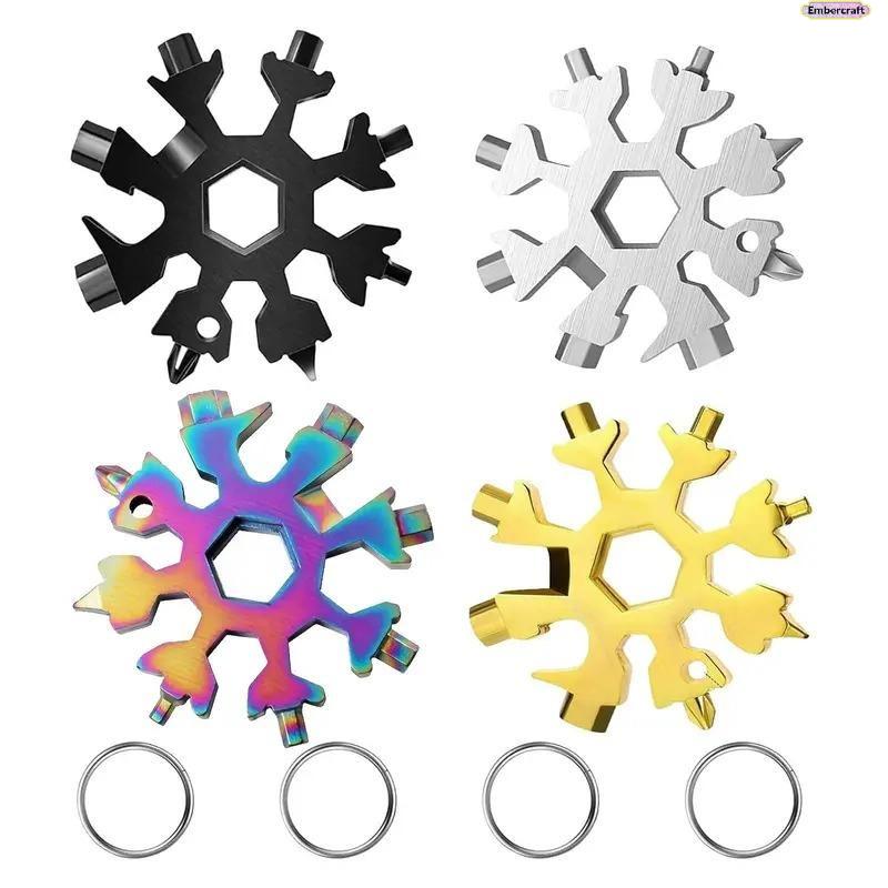 18-in-1 Snowflake Multi Tool, Stainless Steel EDC Pocket Wrench with Screwdriver and Bottle Opener, Portable Survival Gadget for Camping, Bike Repair, Outdoor Travel and Gift