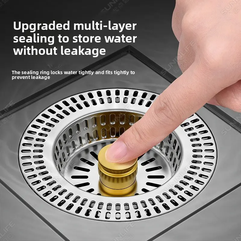 Kitchen sink leak-proof plug filter accessory, featuring a press-to-bounce core filter design to prevent odors.