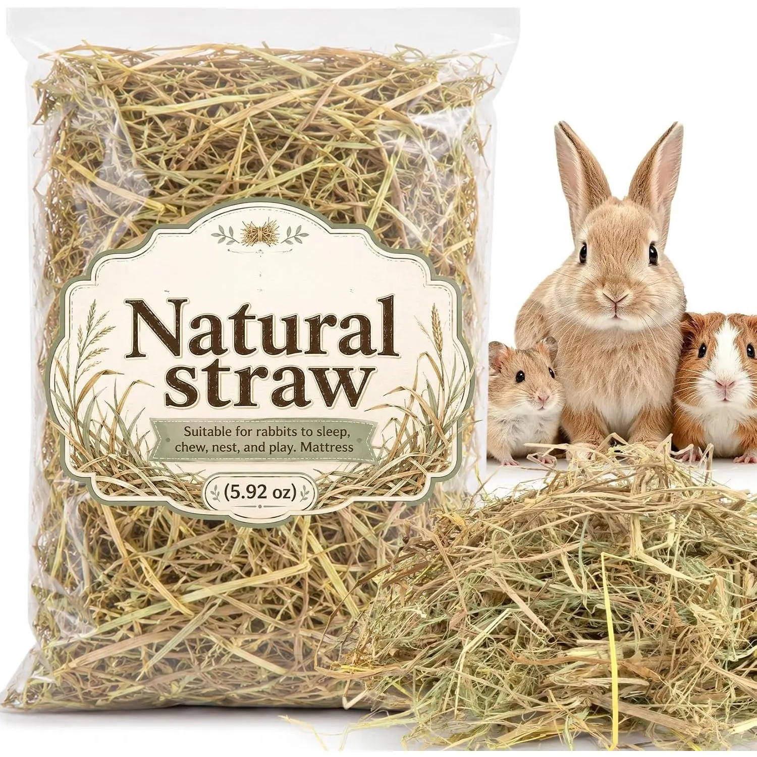 5.92 OZ  Straw Bedding -  Straw Mulch for Rabbits | Garden Mulch,  Hay Bedding, Nest Material for Sleeping, Chewing Toys for Pets, Rabbits, Bed Mat