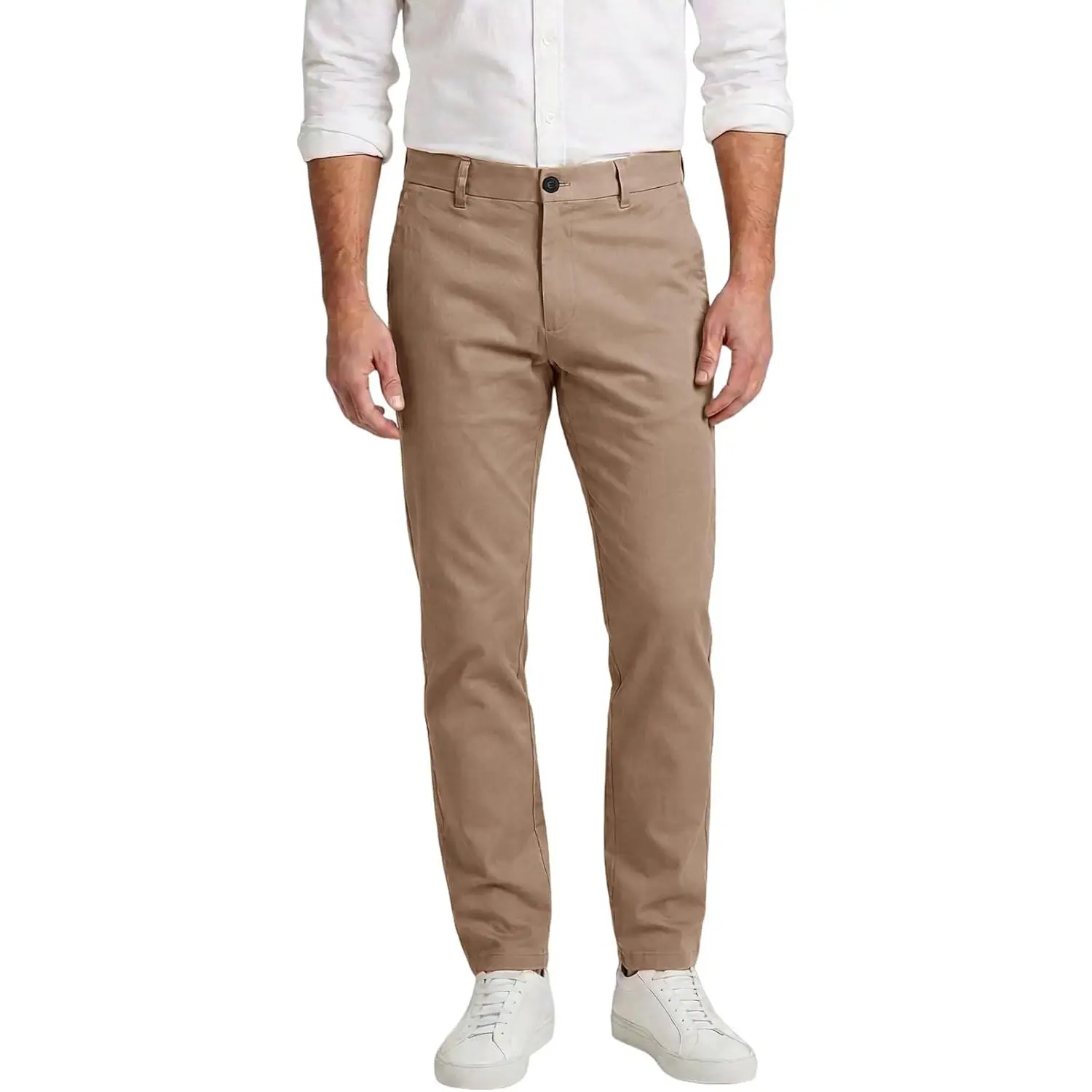 Menswear Plaid & Plain Slim-Fit Khaki Tapered Chino Pants, Natural Minimalist Layer-Friendly Bottoms Compatible with Men’s Sweaters, Fabric