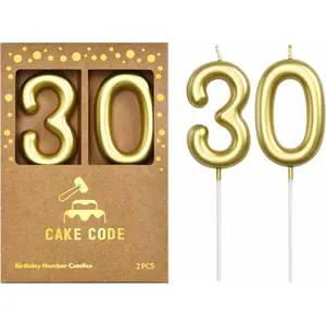 2.76 Inch Classical Gold Number 30 Birthday Candles Gold Number Cake Candles for Party Celebration