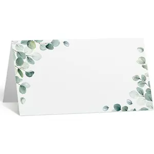 100 Pack Wedding Name Cards for Table Setting, Watercolor Greenery Seating Place Tent Cards, Blank Printable Folding Name Card for Party Bridal Reception Dinner, 3.5 x 4 Inch