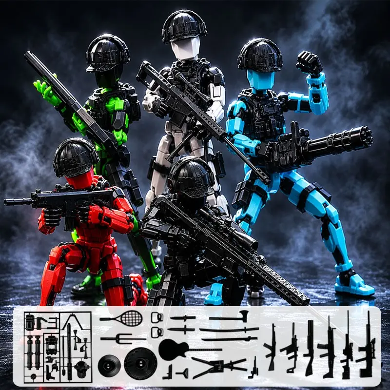 Dummy 13 Action Figure Set, 3D Printed Military Swat Soldier Model, Flexible Tactical Robot Doll, Poseable Collectible Figurines Toy Gift for Boys and Teens
