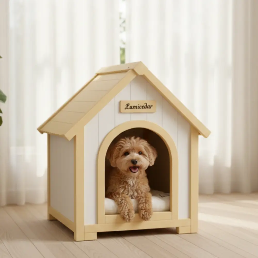 Modern Indoor Wooden Dog House with EVA Cushion, Solid Cedar Pet House for Small Dogs & Cats, Cozy Wooden Dog Kennel Furniture, Indoor Pet Shelter Bed, Comfortable Puppy House with Soft Cushion, Stylish Cat House for Home Living Room Bedroom Decor