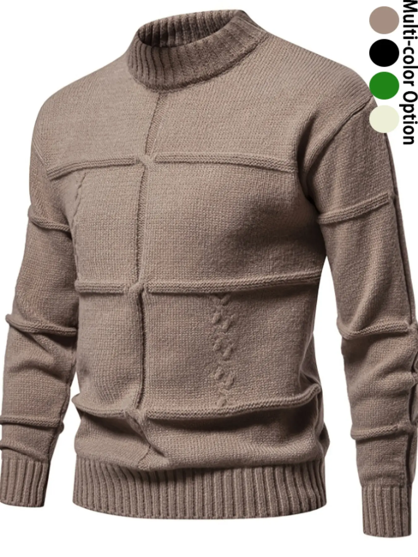 Sweater For Men Turtleneck Chunky Cable Knit Pullover Long Sleeve Textured Patchwork Casual Regular Fit Streetwear Minimalist Old Money Vintage Y2K Fall Winter Warm Basic Sweater Top Campus Office Date Travel Holiday Gift  Boyfriend 4 Colors Khaki