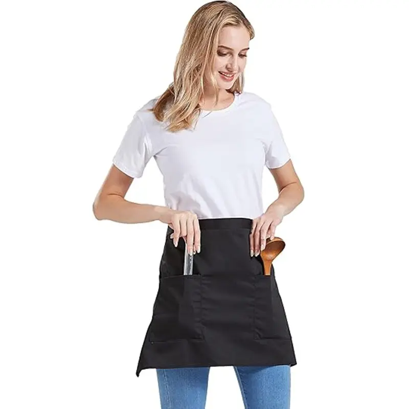 Waterproof Bartender Cotton Apron, Kitchen Bar Bistro Logo, Short Waiter Waist Half Apron, Chef Length, Ideal for Cleaning, Easy Cleaning Apron