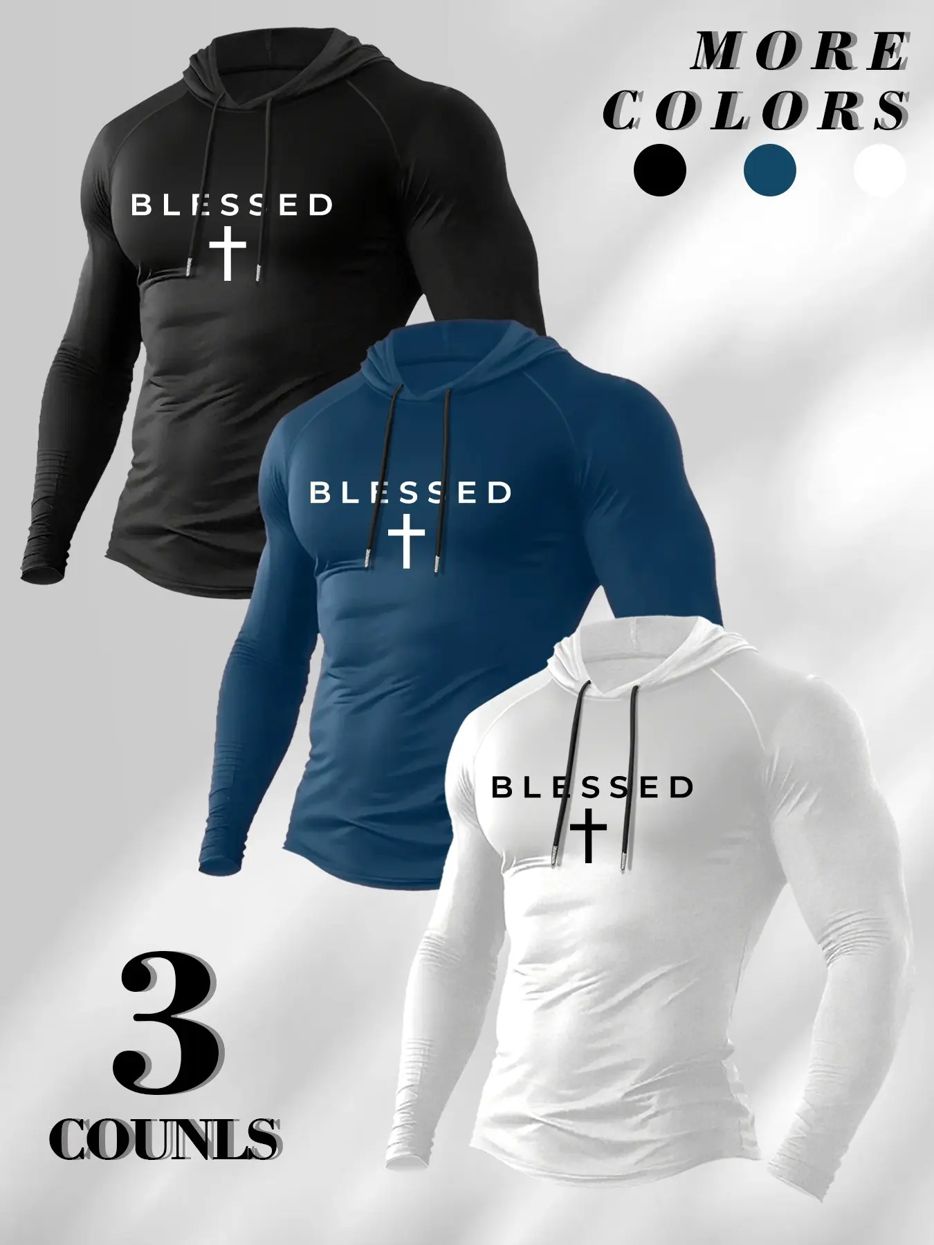 3 Counts Blessed Cross Letter Print Hooded Pullover Top, Raglan Long Sleeve Hoodie, Versatile Daily & Outdoor Casual Top