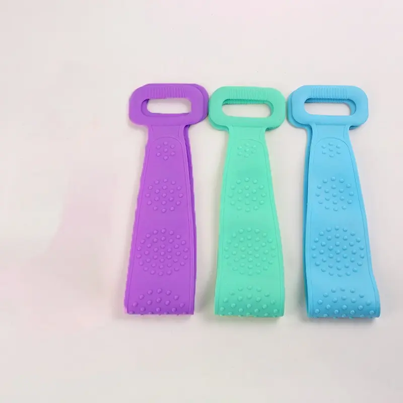 3pcs Green Purple Blue Mixed Set Body Sponge Silicone Brush Bath Towel Scrub Back Massage Shower Extension Light Beige Cleansing Brush Exfoliating Body Brush Bath Accessories
