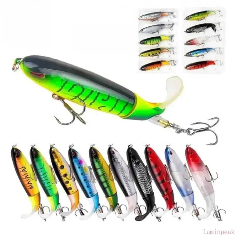 5/10 Pcs Whopper Plopper Fishing Lure Set, 10cm 13.5g Realistic Simulation Swimbait, Sharp Hooks, Strong Fish Attraction, Durable Hard Bait Fishing Accessory for Freshwater, Saltwater