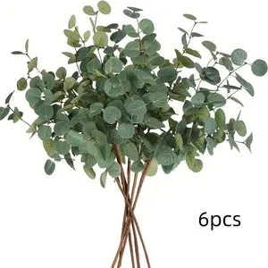 6-piece set of realistic eucalyptus leaf branches for spring and summer, vase for flower arrangement decoration, spring and summer decoration, tabletop decoration