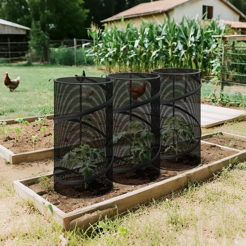 Black pop-up plant protection cover; protects against animals and insects; collapsible for easy storage; PVC garden plant cover; mini greenhouse/shade cover with ground stakes; suitable for outdoor garden plant protection; Plant Protector