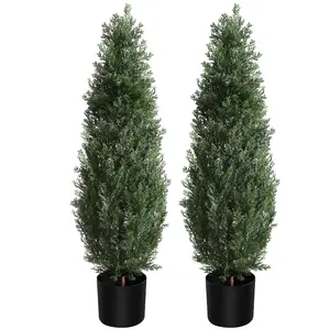 2-Pack 36/60 in Decorative Plastic Artificial Topiary Trees, UV-Protected Weather-Resistant Fake Boxwood/Cedar Bushes with Pots for Front Porch, Outdoor Garden Home Decor