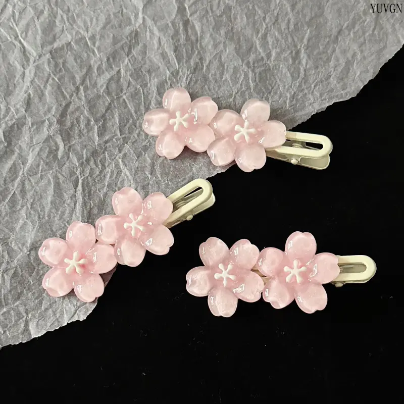 10PCS Women's Dual Flower Side Hair Clips - Pastel Floral Flat Barrettes, Sweet Leisure Outdoor Party Daily Use Hair Accessories