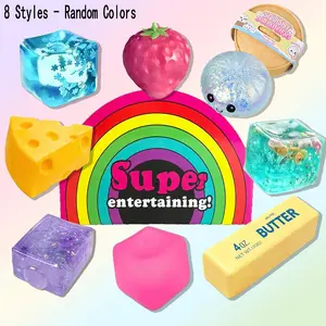8 Pcs Maltose Decompression Fun Toy Set, Sensory Combination Pack, Ice Cheese Strawberry Dumpling Squeeze Toy, Kids Party Gift