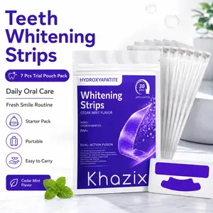 KHAZIX Teeth Whitening Strips 7 Pcs Trial Pouch Pack, Purple Whitening Strips for At-Home Daily Oral Care, Comfortable Fit Smile Care Strips, Compact Travel-Friendly Starter Pack