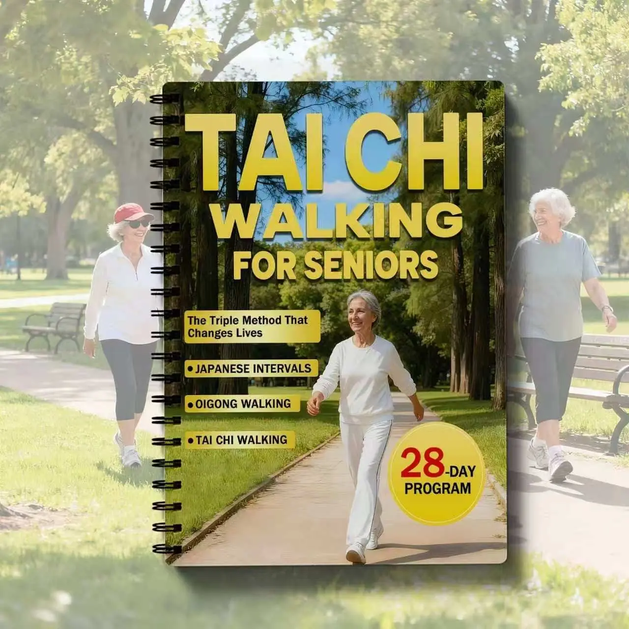 Tai Chi Walking 28-Day Workout Plan Book for Seniors, Triple Method Fitness Journal, Low-Intensity Exercise Log, Health Tracking Pages